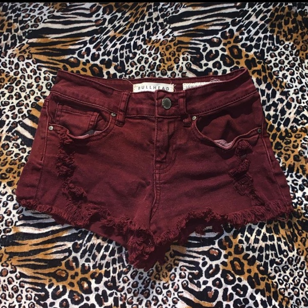 Maroon Ripped Bullhead Shorts